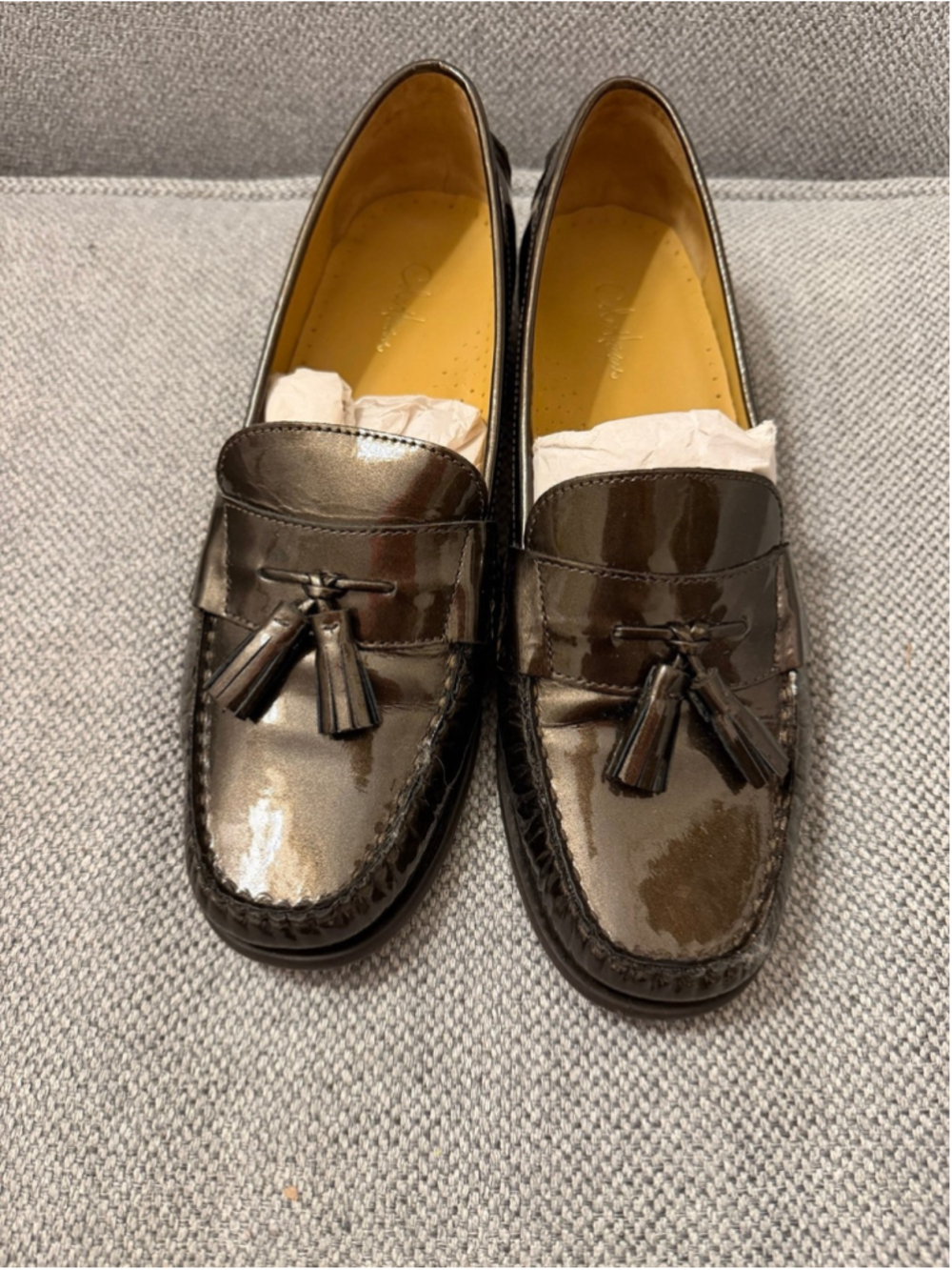 Cole Haan Women’s 9B Metallic Bronze Pewter Leather Tassel Loafers